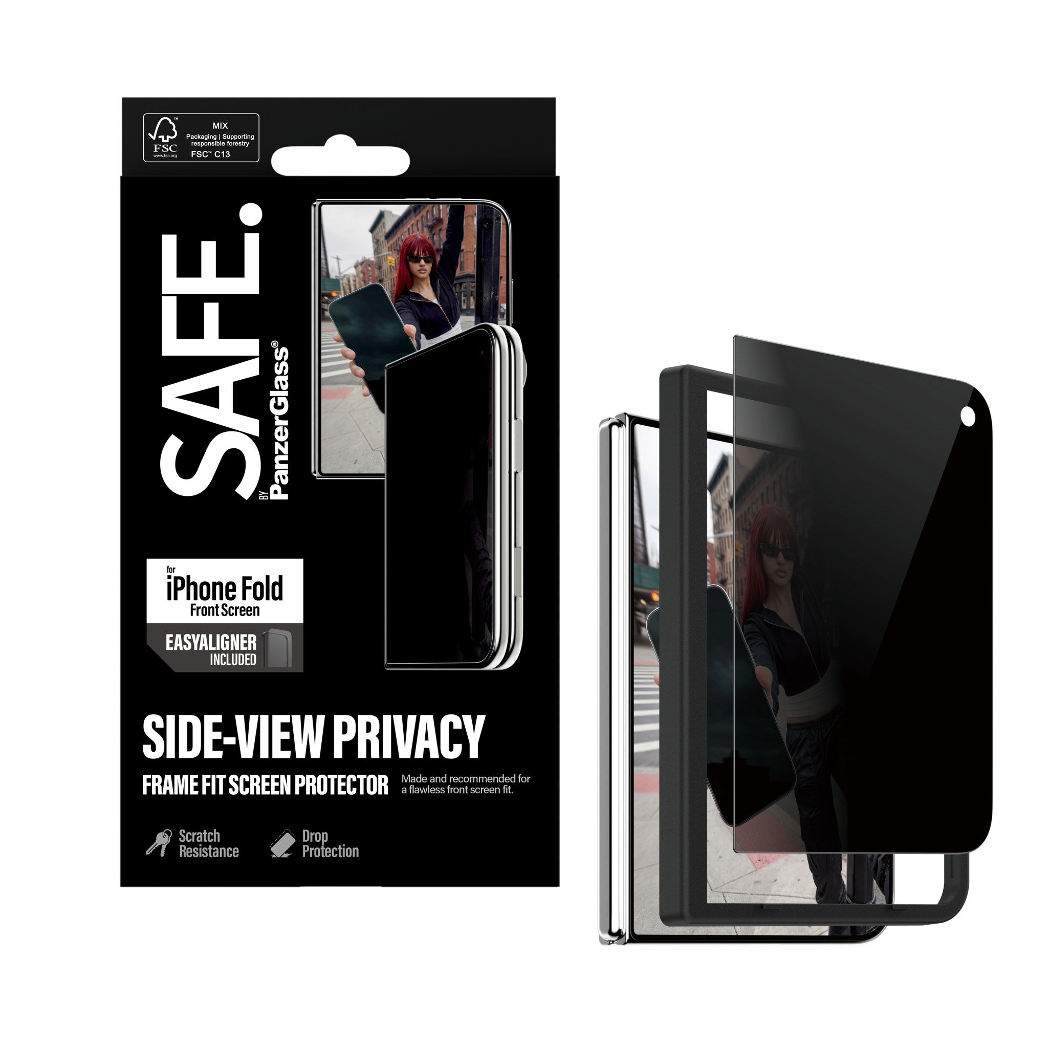 SAFE. by PanzerGlass® 2-Way Privacy Skærmbeskyttelse Apple iPhone 2026 Fold | FRAME FIT m. EasyAligner (sub-screen)